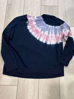 J. Jill Navy Sweatshirt with Pink and Lavender Tie-Dye XS